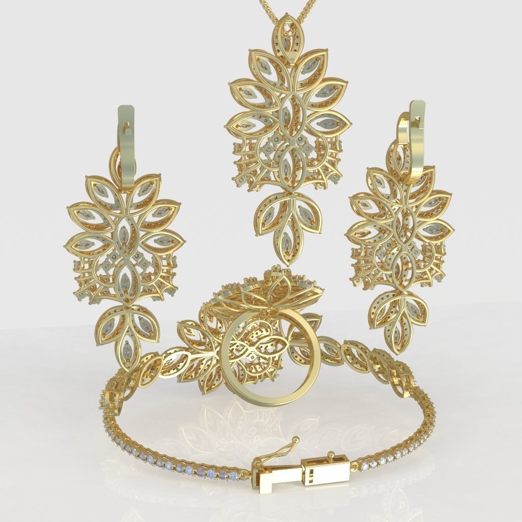 Ring Bracelet Earring and Pendant Set 3D printable model 0035 3D Model Collection_9