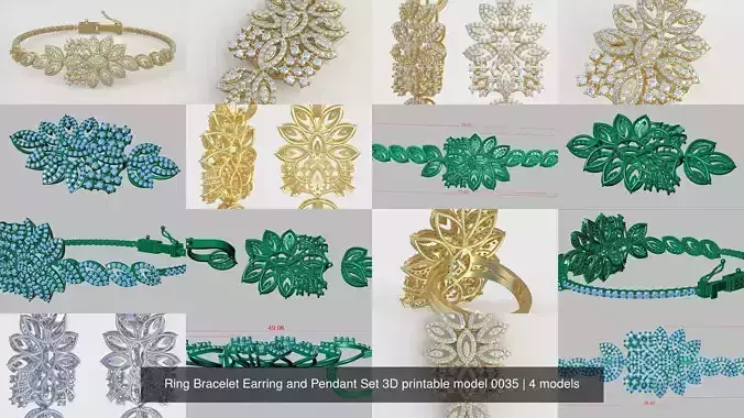 Ring Bracelet Earring and Pendant Set 3D printable model 0035