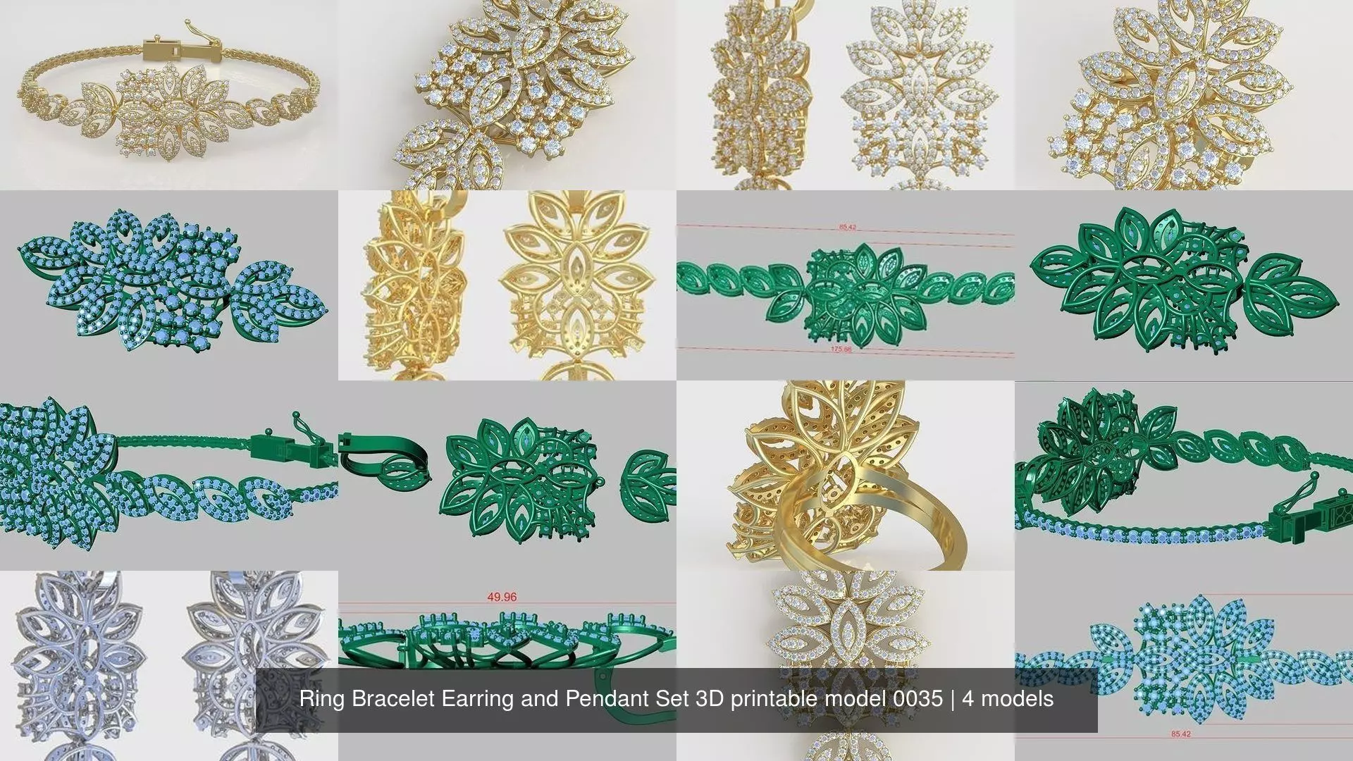 Ring Bracelet Earring and Pendant Set 3D printable model 0035 3D Model Collection_1