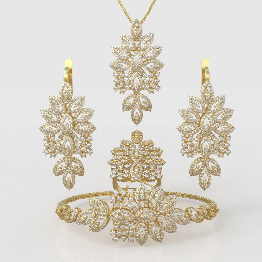 Ring Bracelet Earring and Pendant Set 3D printable model 0035 3D Model Collection_3