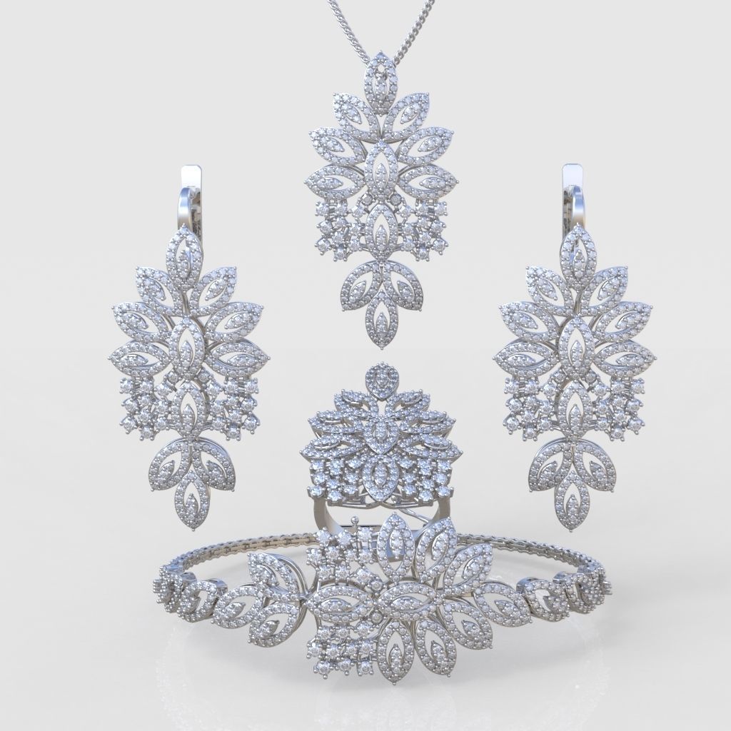 Ring Bracelet Earring and Pendant Set 3D printable model 0035 3D Model Collection_4