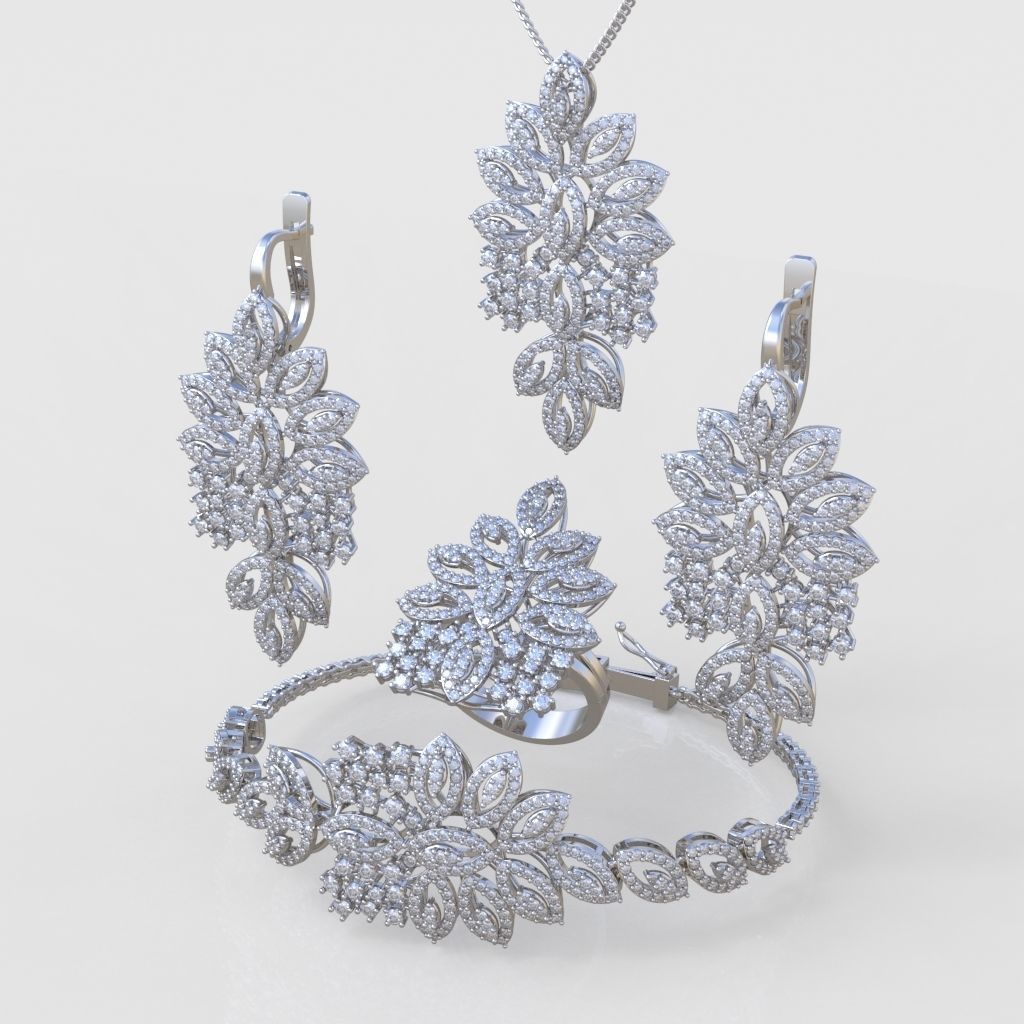 Ring Bracelet Earring and Pendant Set 3D printable model 0035 3D Model Collection_2