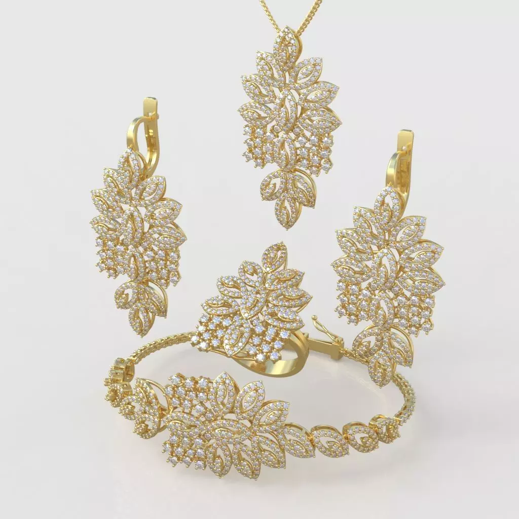 Ring Bracelet Earring and Pendant Set 3D printable model 0035 3D Model Collection_0