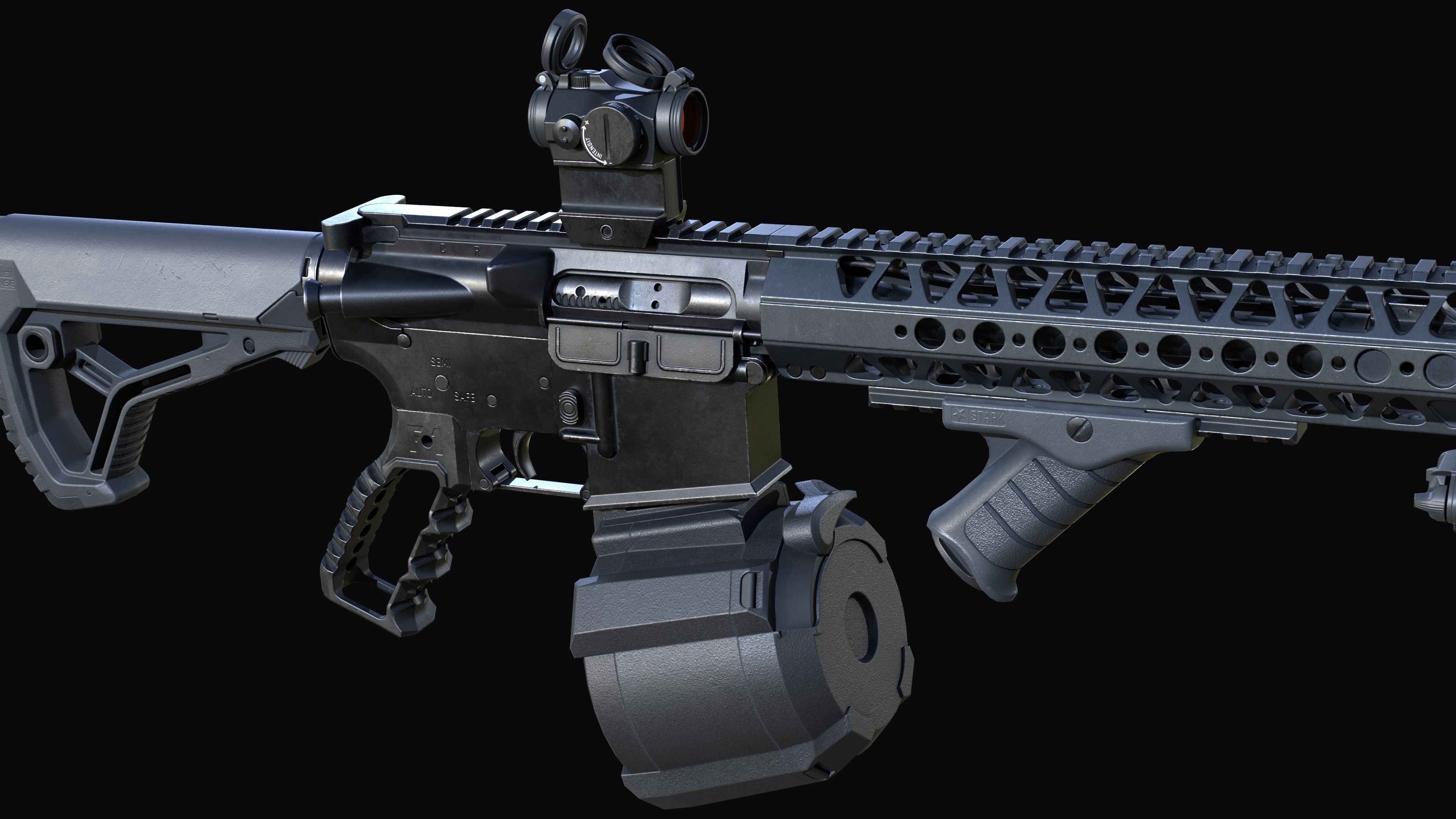 Tactical modular assault rifle Colt M4A1 Custom Low-poly 3D model_15