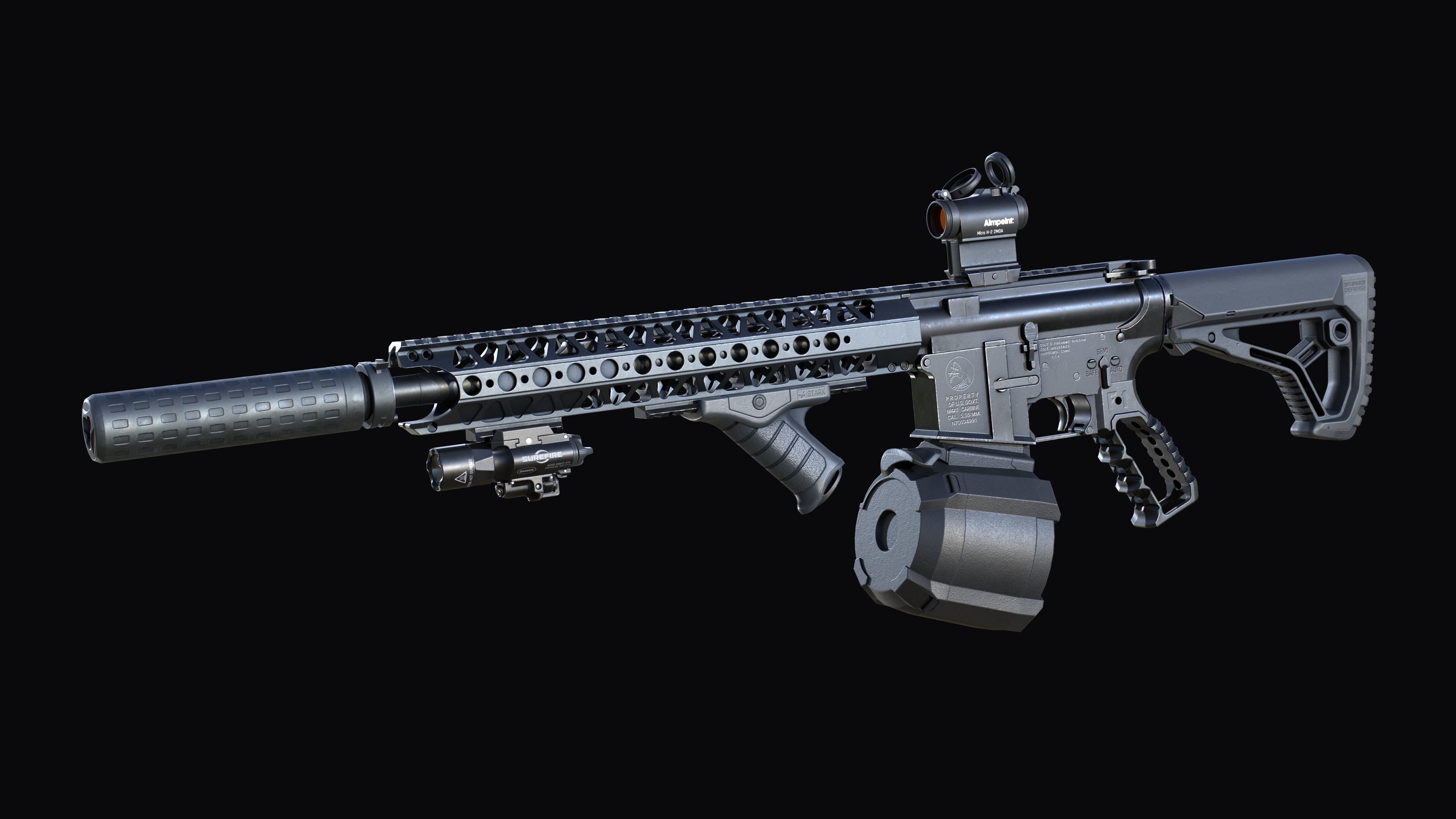 Tactical modular assault rifle Colt M4A1 Custom Low-poly 3D model_9