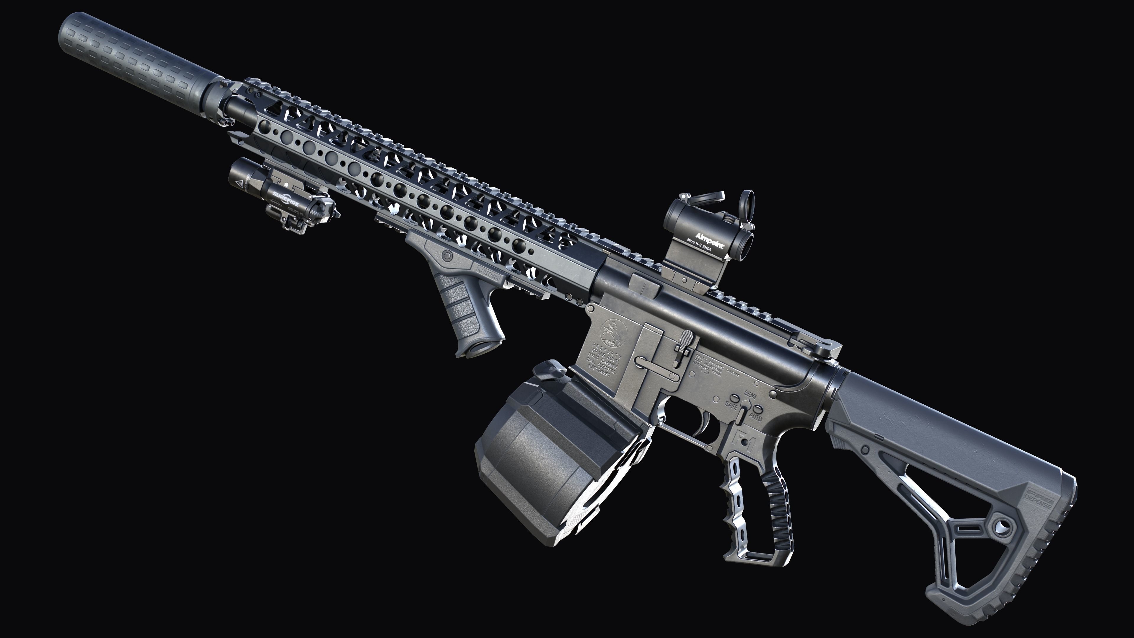 Tactical modular assault rifle Colt M4A1 Custom Low-poly 3D model_12