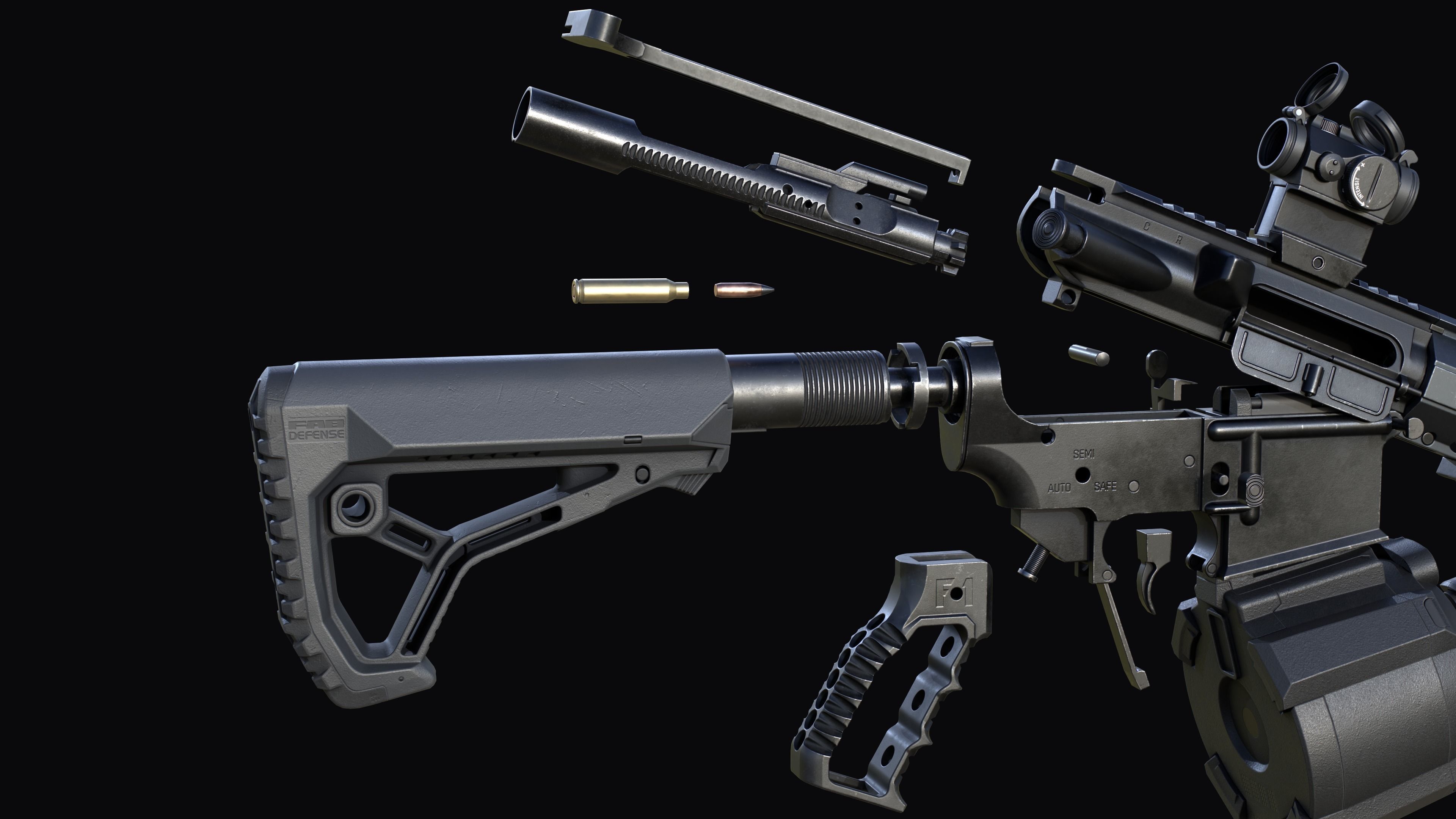 Tactical modular assault rifle Colt M4A1 Custom Low-poly 3D model_37
