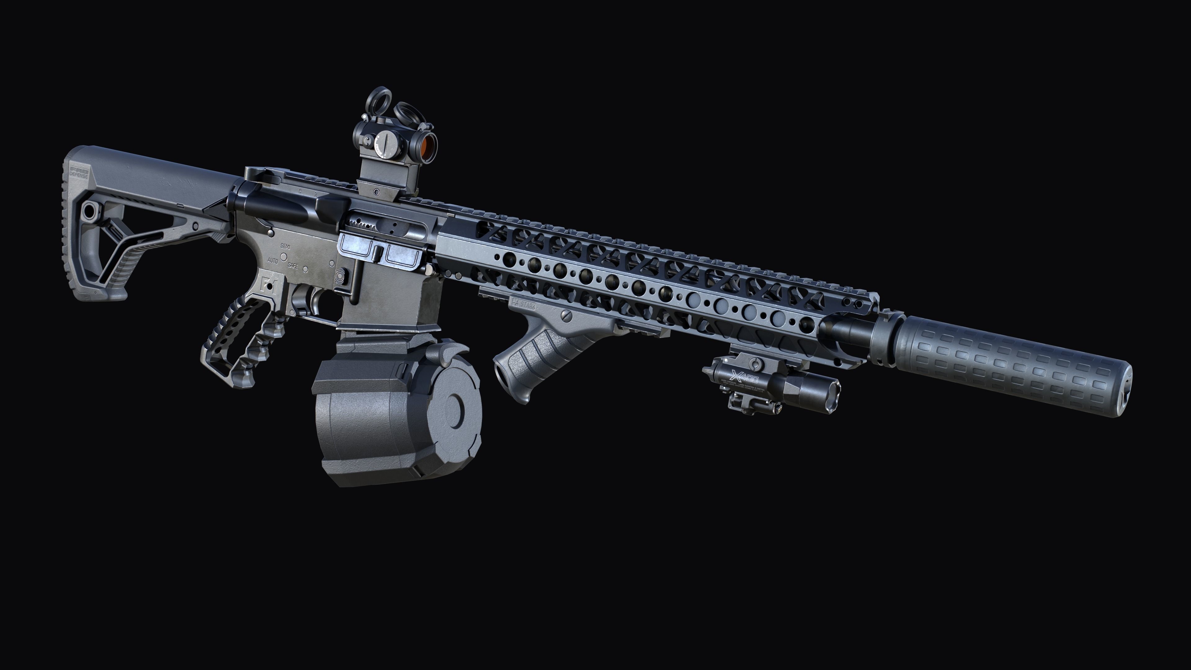 Tactical modular assault rifle Colt M4A1 Custom Low-poly 3D model_11