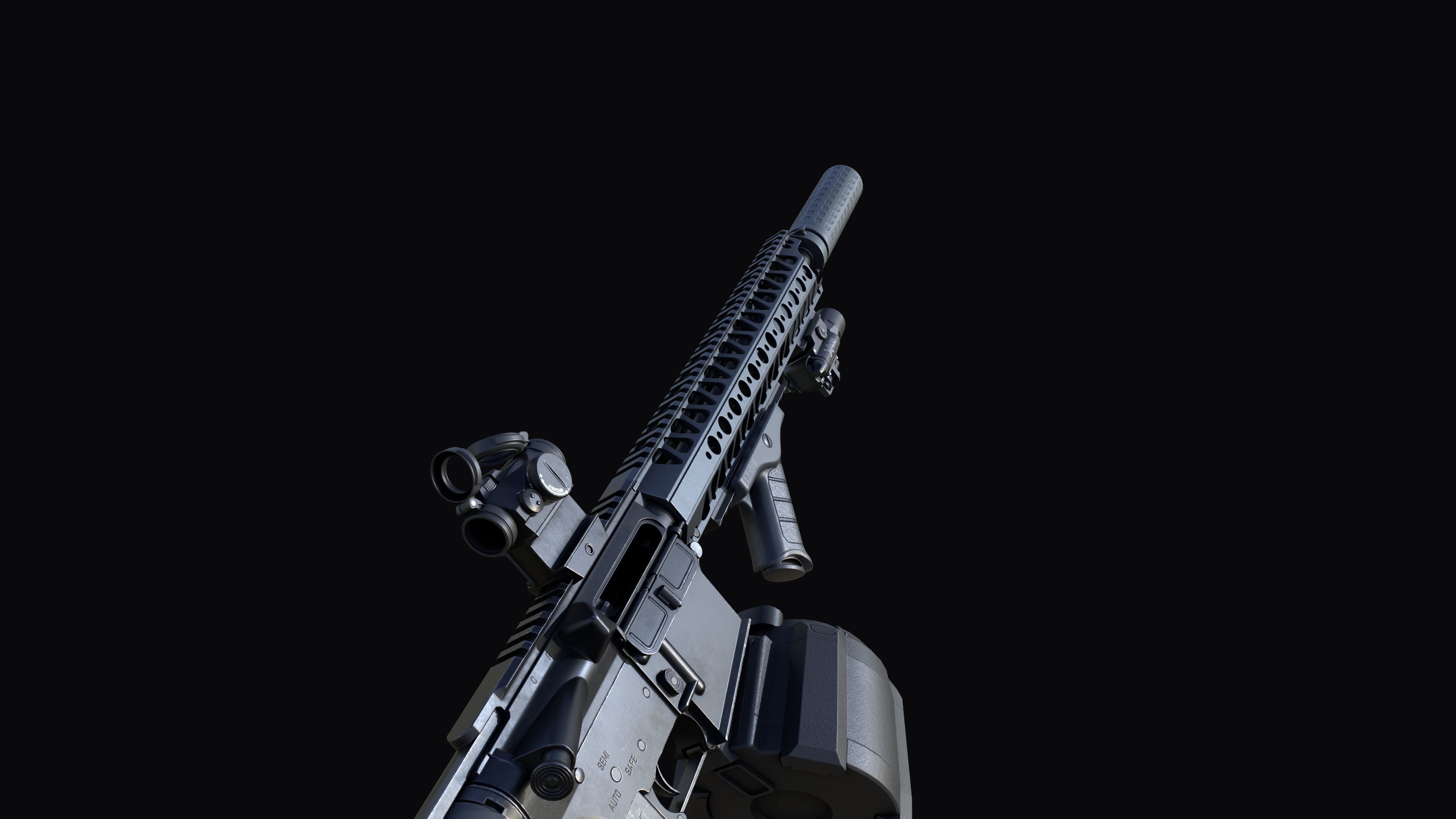 Tactical modular assault rifle Colt M4A1 Custom Low-poly 3D model_33
