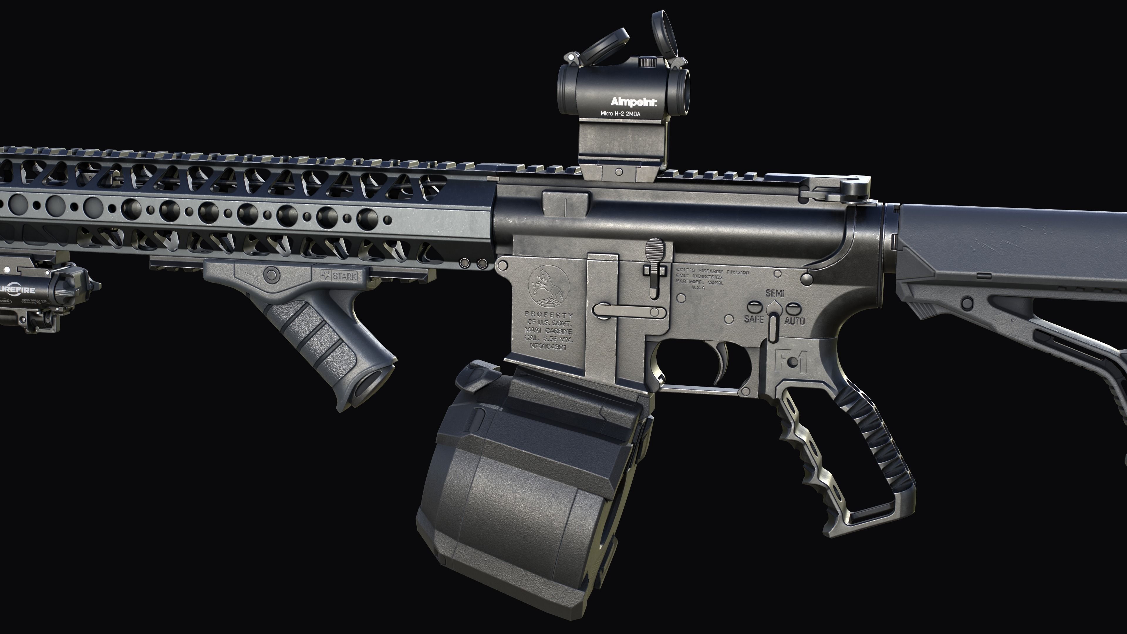 Tactical modular assault rifle Colt M4A1 Custom Low-poly 3D model_14