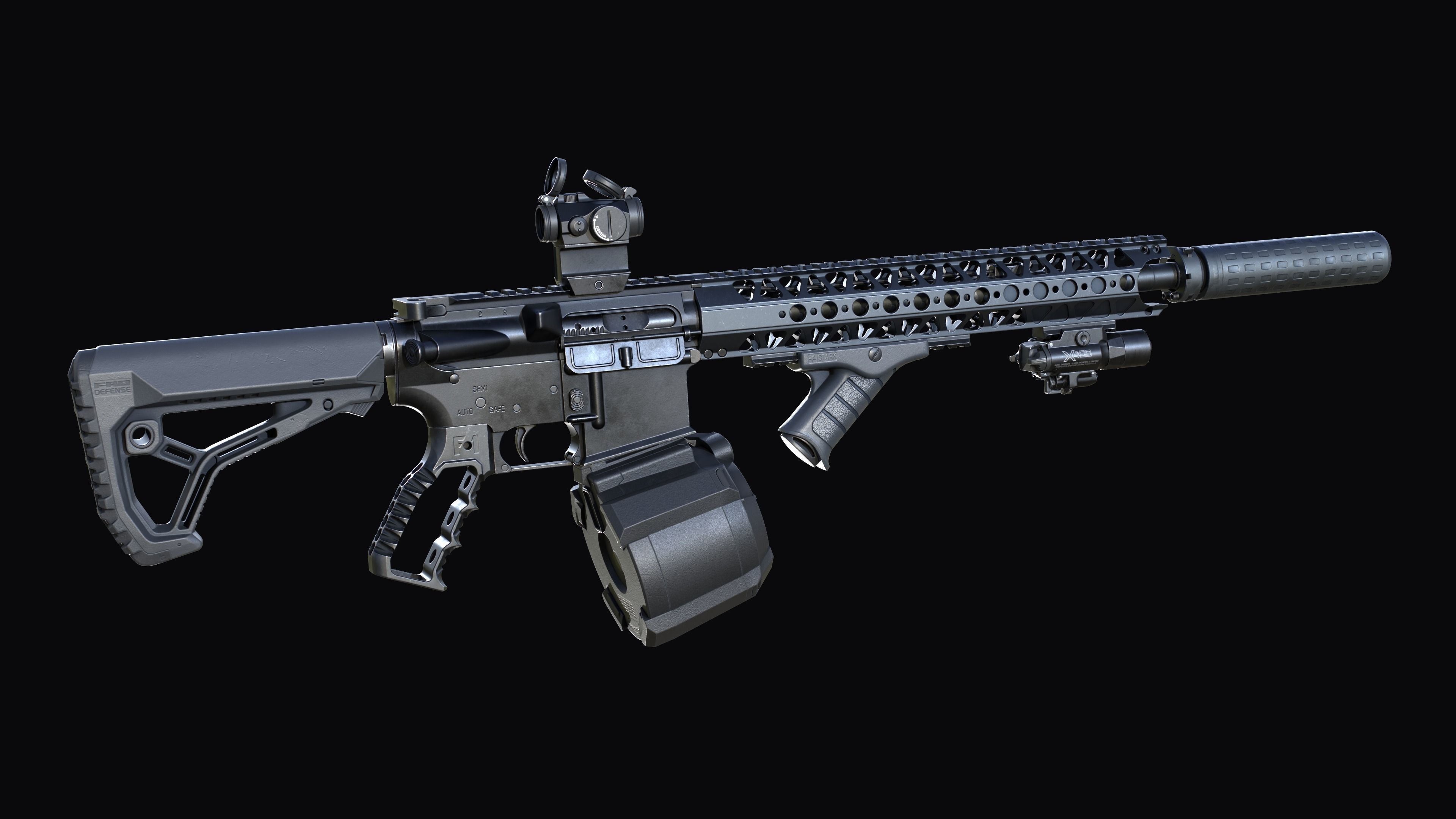 Tactical modular assault rifle Colt M4A1 Custom Low-poly 3D model_10