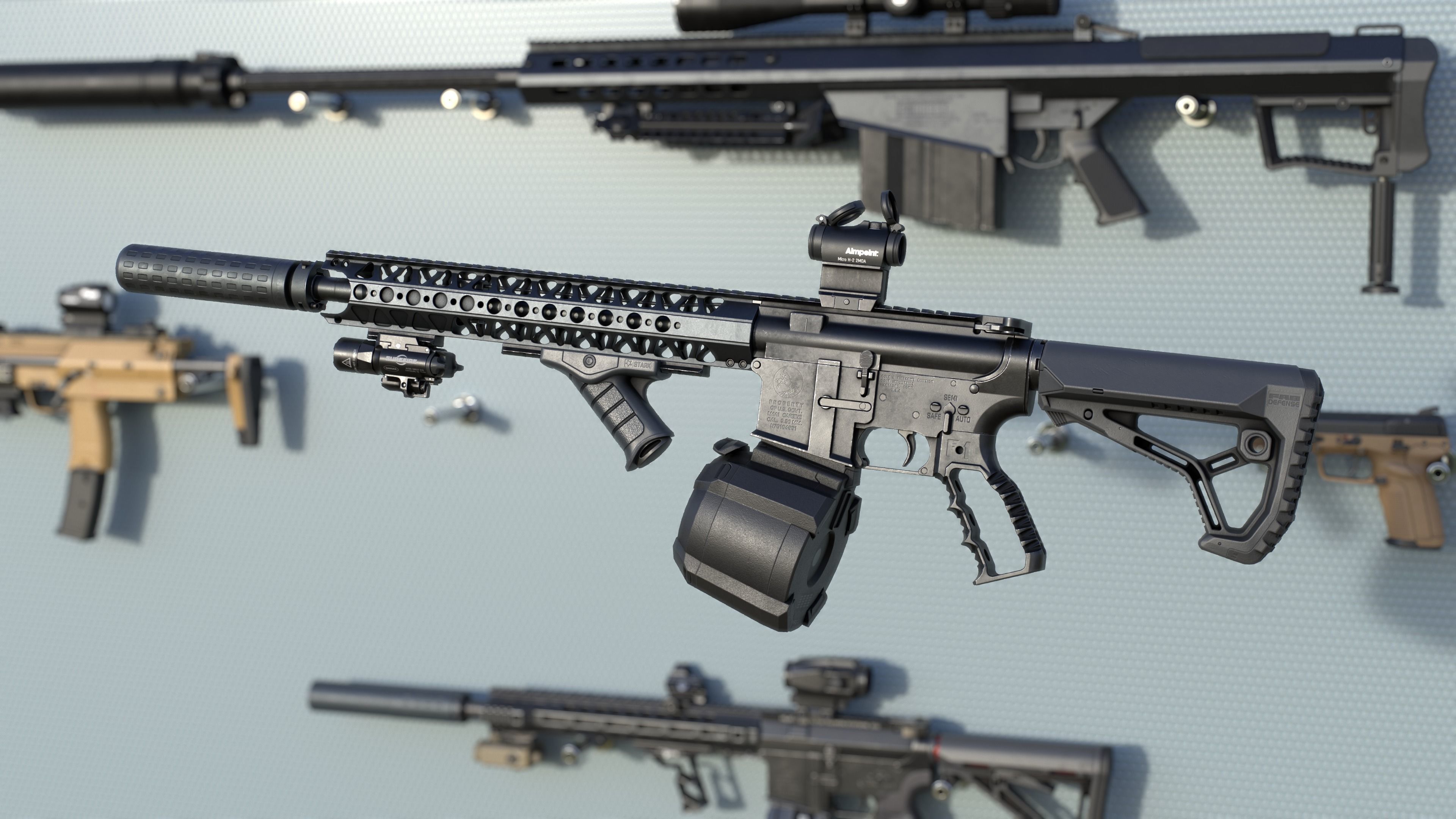 Tactical modular assault rifle Colt M4A1 Custom Low-poly 3D model_5