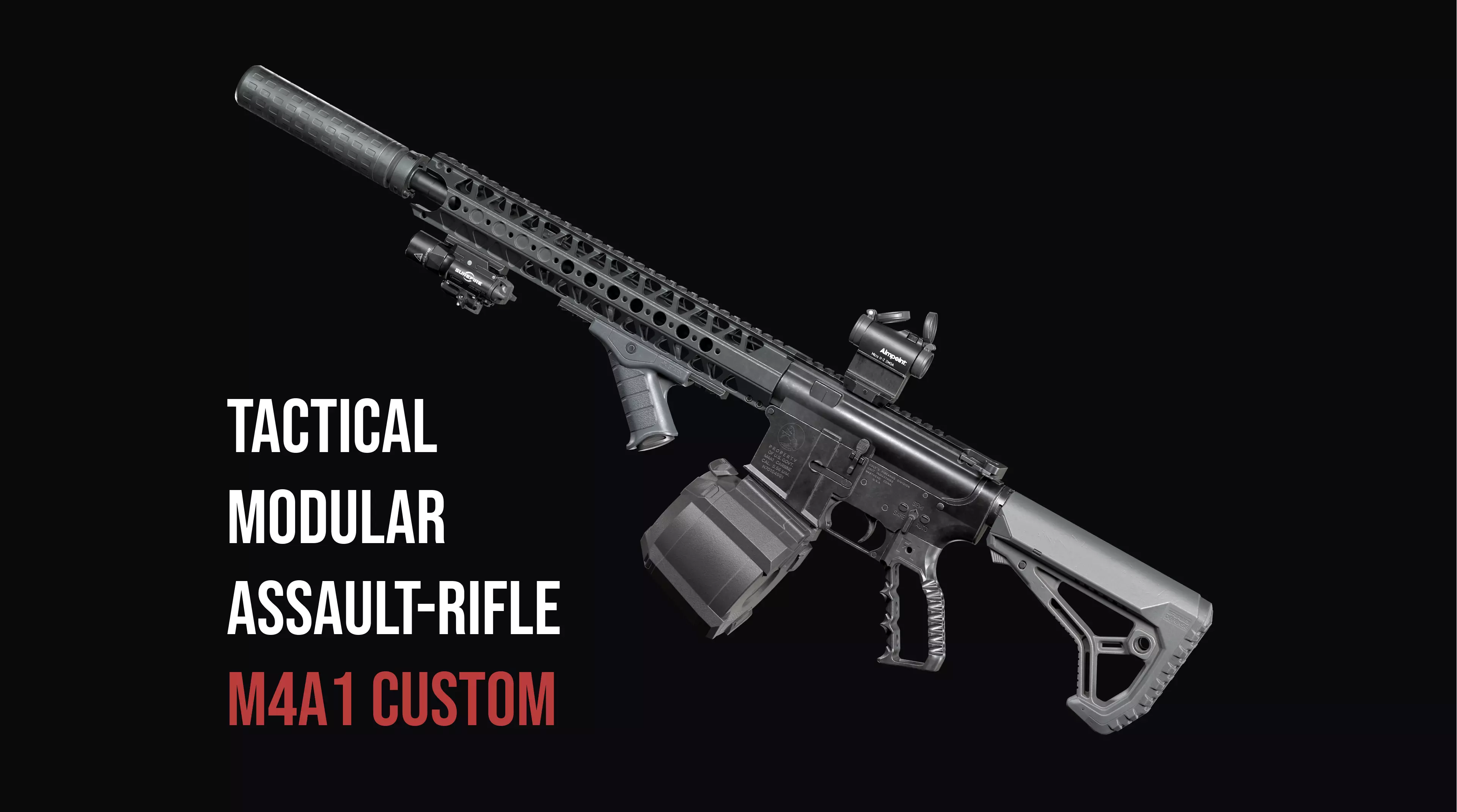 Tactical modular assault rifle Colt M4A1 Custom Low-poly 3D model_0