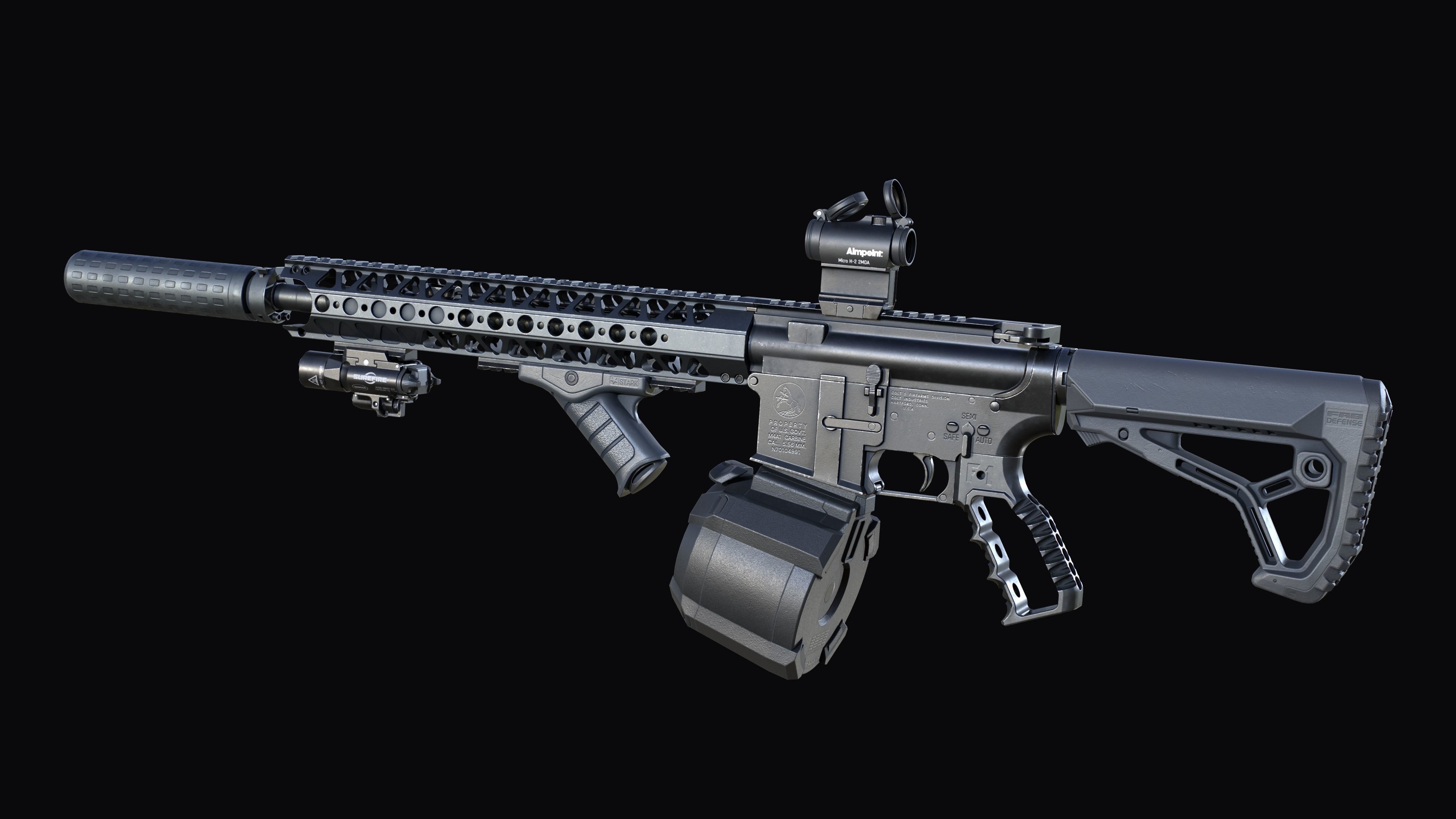 Tactical modular assault rifle Colt M4A1 Custom Low-poly 3D model_4