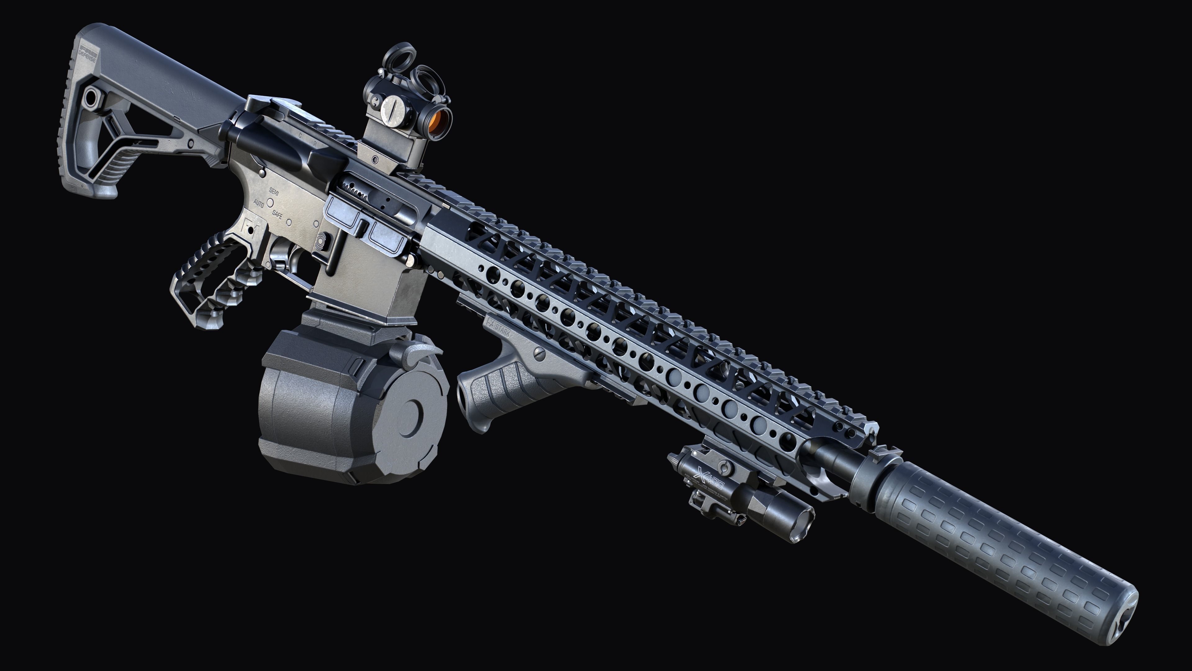 Tactical modular assault rifle Colt M4A1 Custom Low-poly 3D model_13