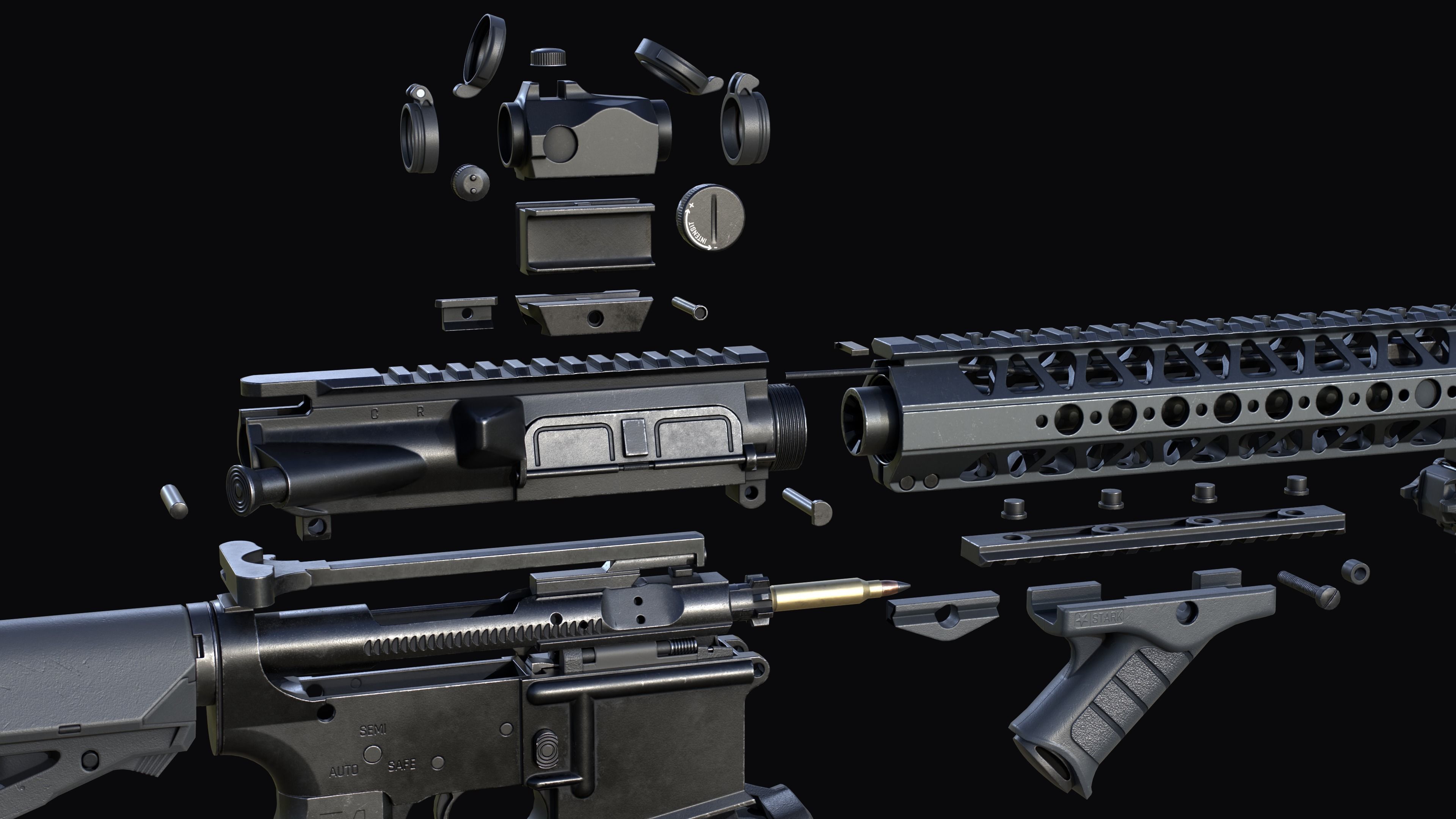 Tactical modular assault rifle Colt M4A1 Custom Low-poly 3D model_38