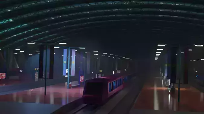 Train Stations with animated trains movement 3D model