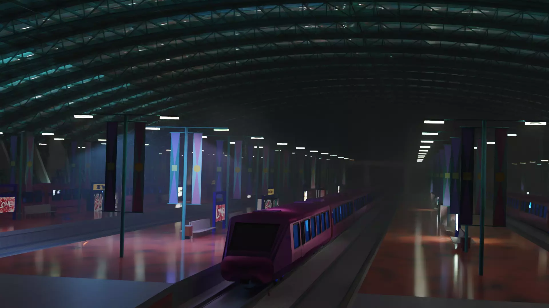 Train Stations with animated trains movement 3D model_0