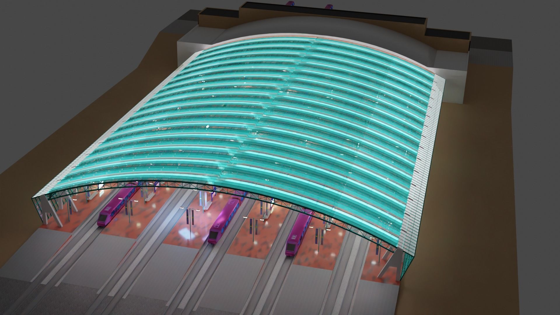 Train Stations with animated trains movement 3D model_3