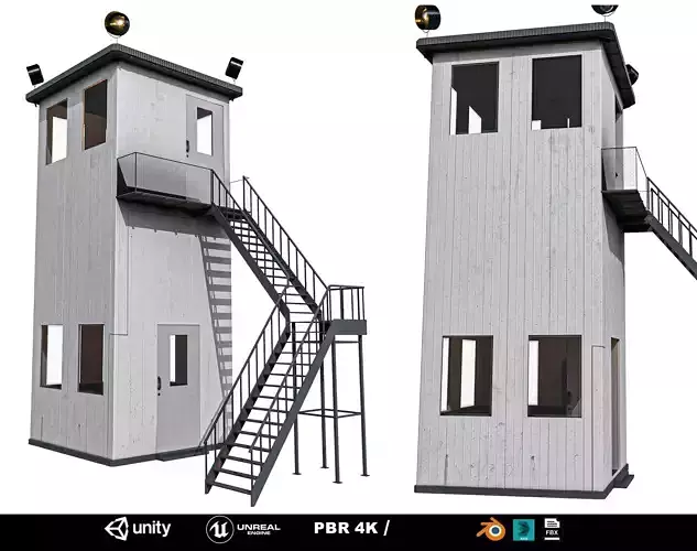 Security Watch Tower  2 Types Low-poly 3D model