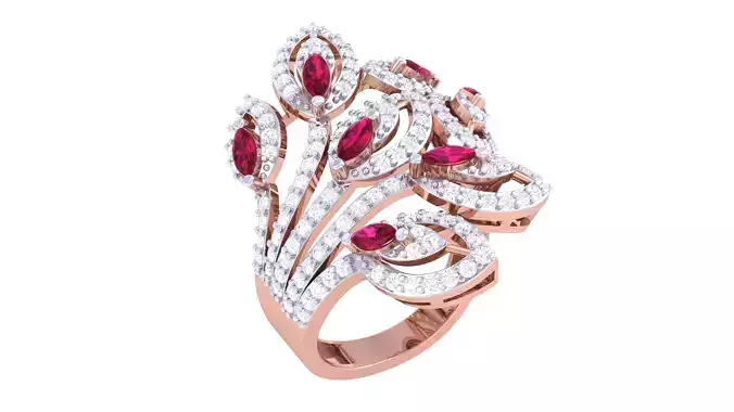 Women FLower Cocktail Rings 3dm STL OBJ FBX Renders Details