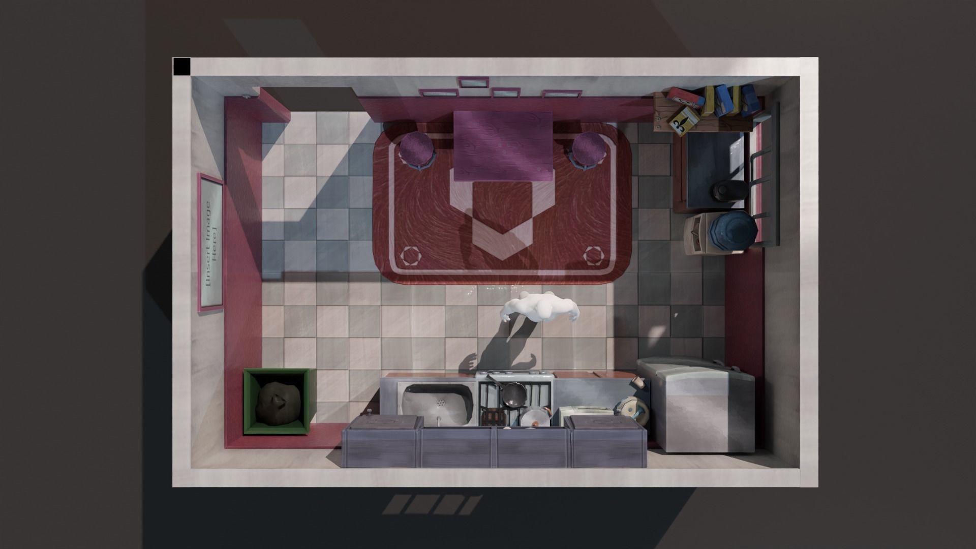 Kitchen Set 1 room with and bathroom Low-poly 3D model_2