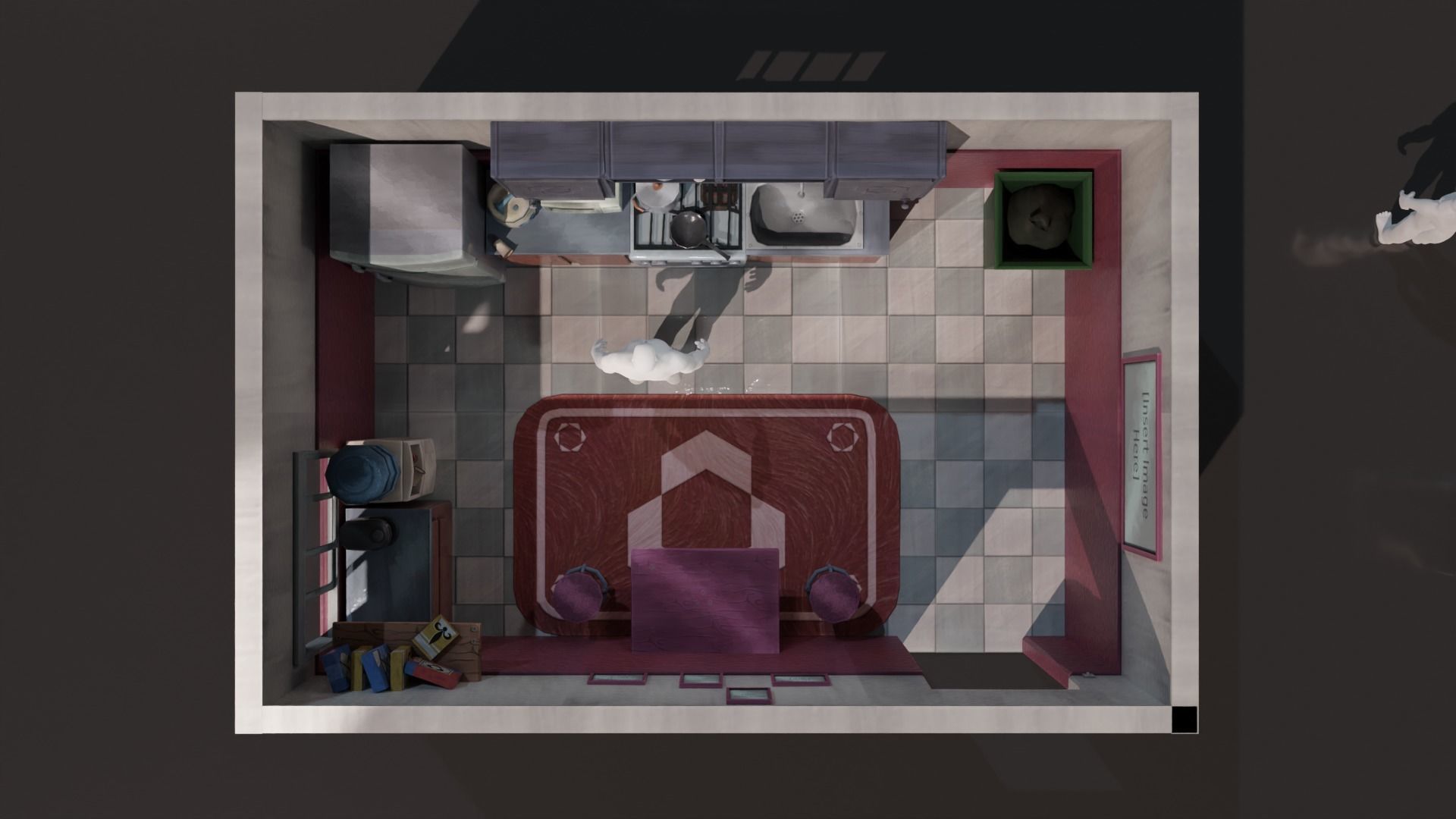 Kitchen Set 1 room with and bathroom Low-poly 3D model_3