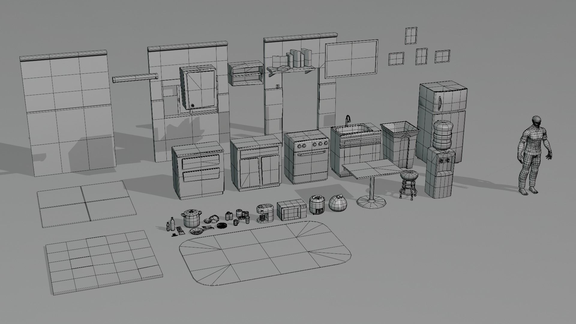 Kitchen Set 1 room with and bathroom Low-poly 3D model_5