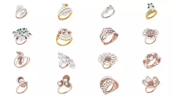 46 Women FLower Cocktail Ring 3dm STL OBJ FBX Details Collection