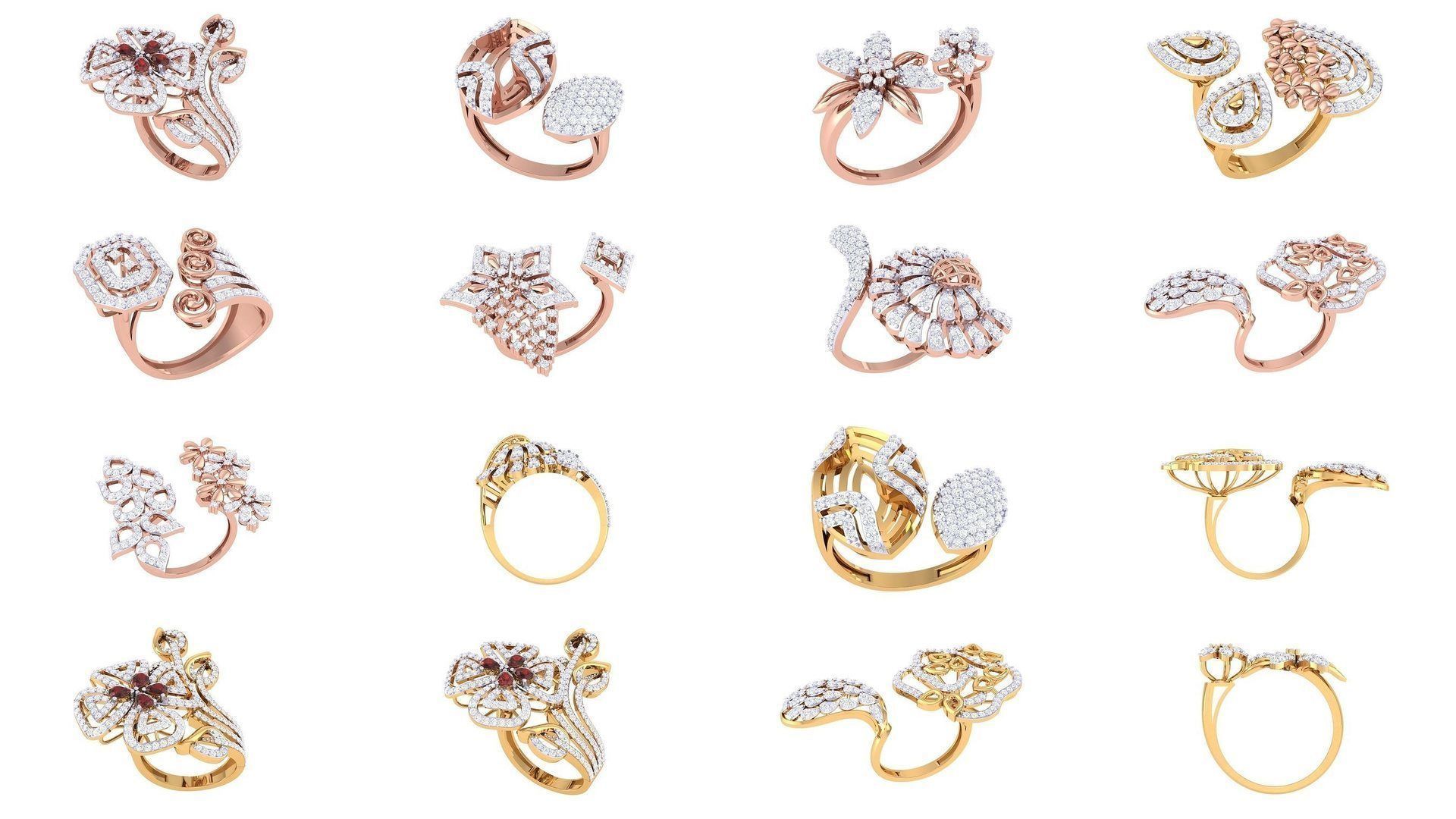 25 Open End FLower Cocktail Rings 3dm STL OBJ Details Collection _1