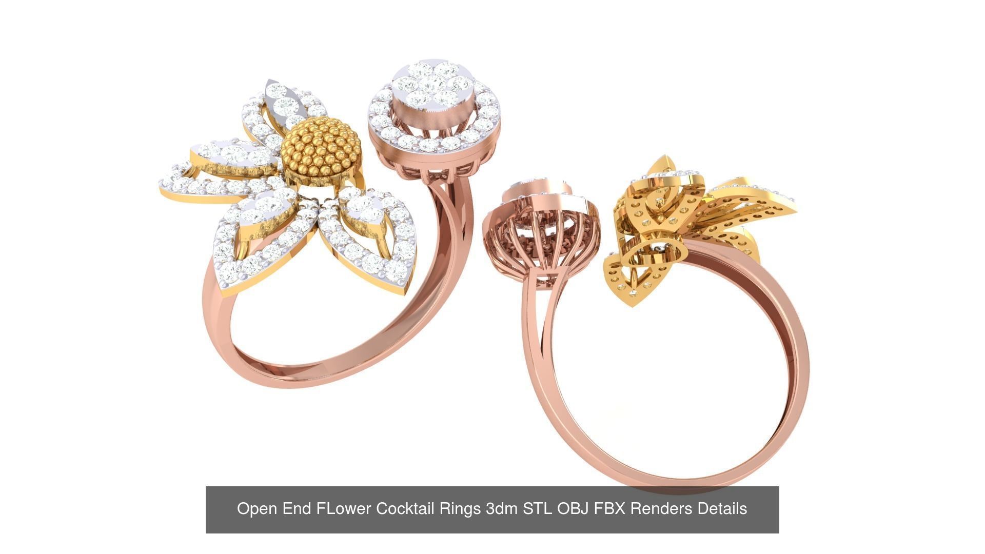 25 Open End FLower Cocktail Rings 3dm STL OBJ Details Collection _8
