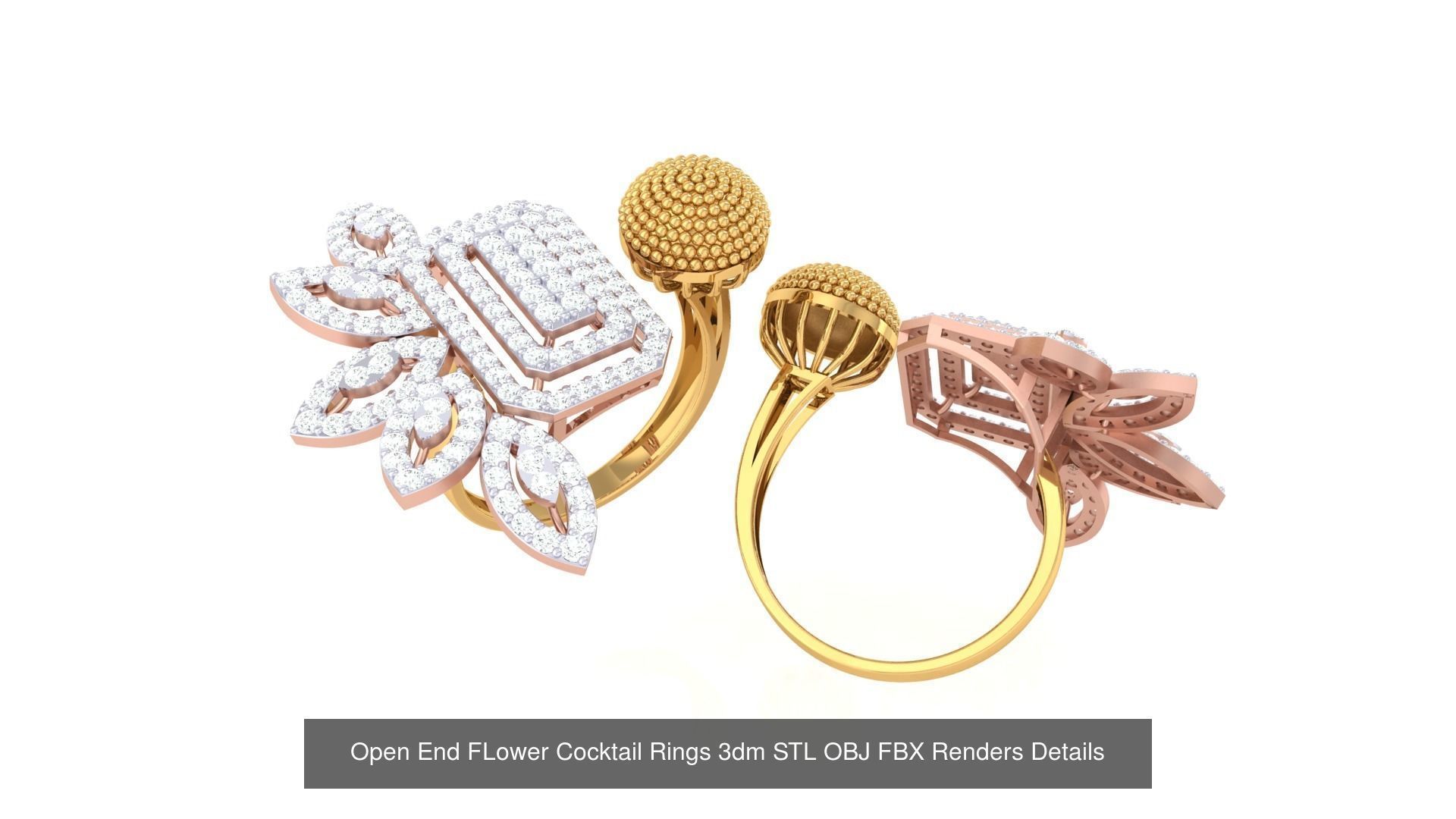 25 Open End FLower Cocktail Rings 3dm STL OBJ Details Collection _7