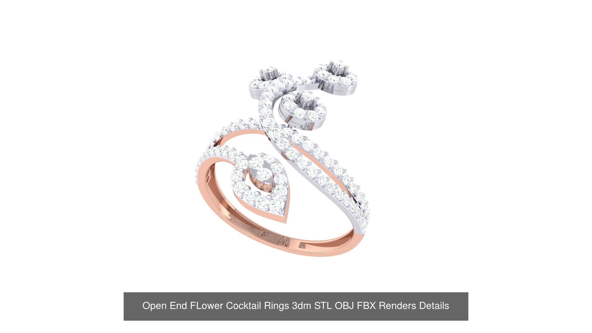 25 Open End FLower Cocktail Rings 3dm STL OBJ Details Collection _14