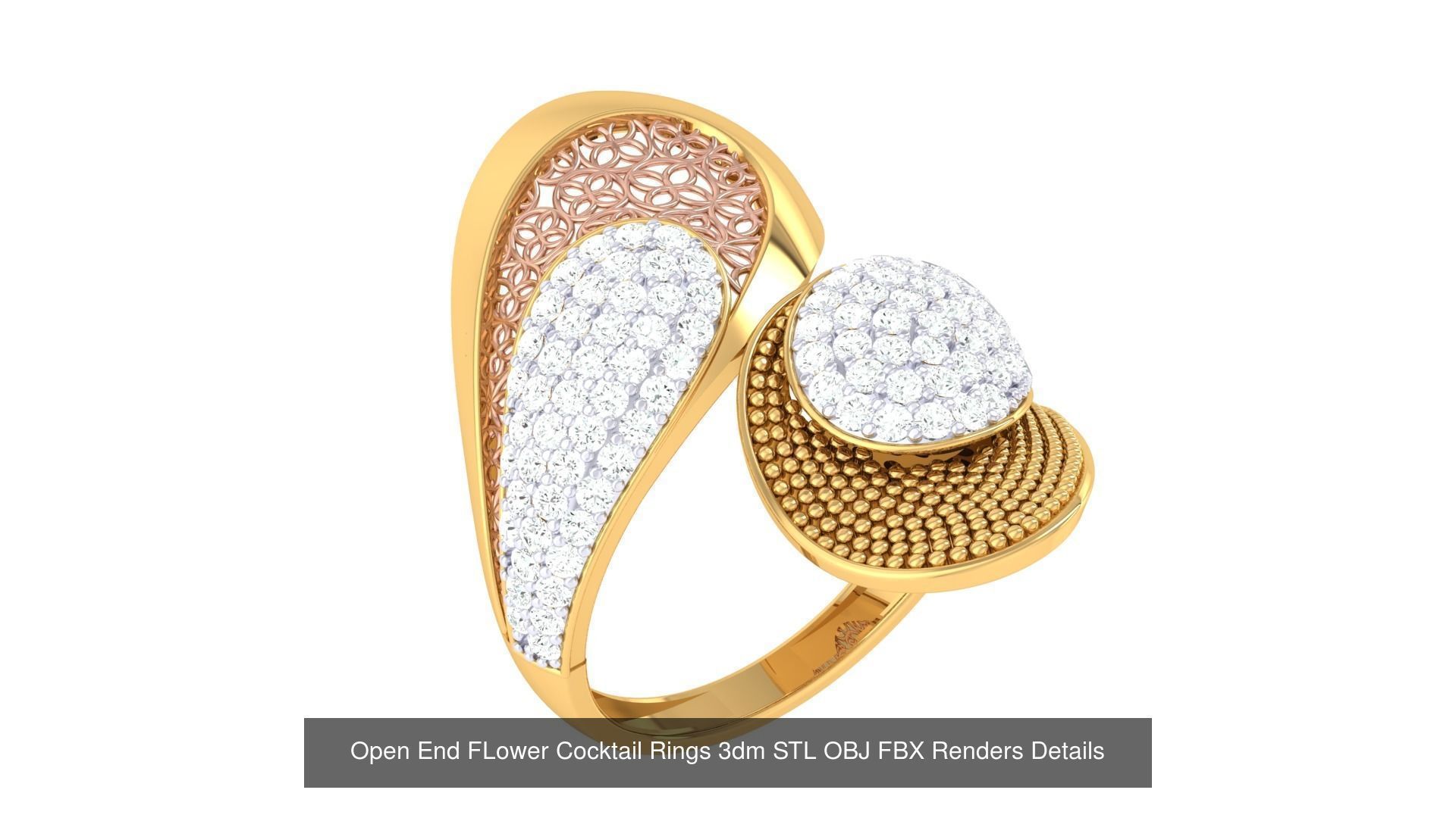 25 Open End FLower Cocktail Rings 3dm STL OBJ Details Collection _10