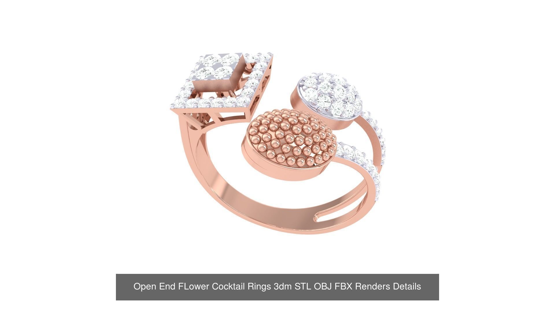25 Open End FLower Cocktail Rings 3dm STL OBJ Details Collection _4
