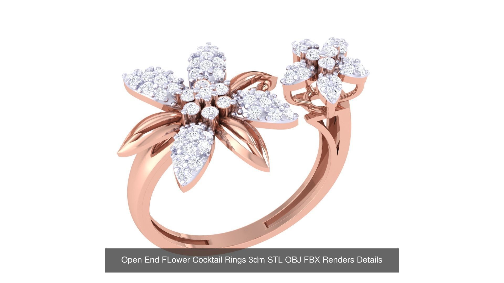 25 Open End FLower Cocktail Rings 3dm STL OBJ Details Collection _21