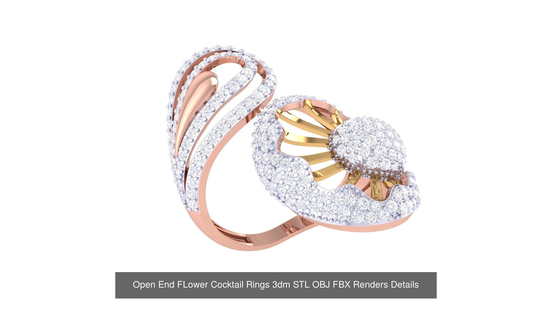 25 Open End FLower Cocktail Rings 3dm STL OBJ Details Collection _18