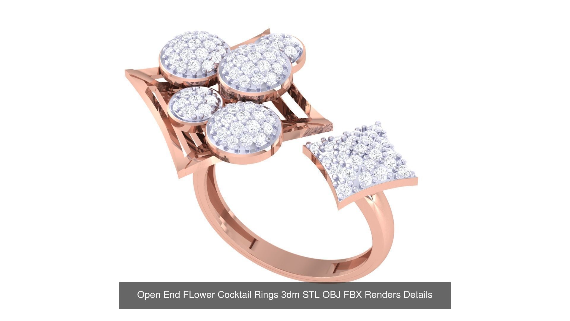 25 Open End FLower Cocktail Rings 3dm STL OBJ Details Collection _16
