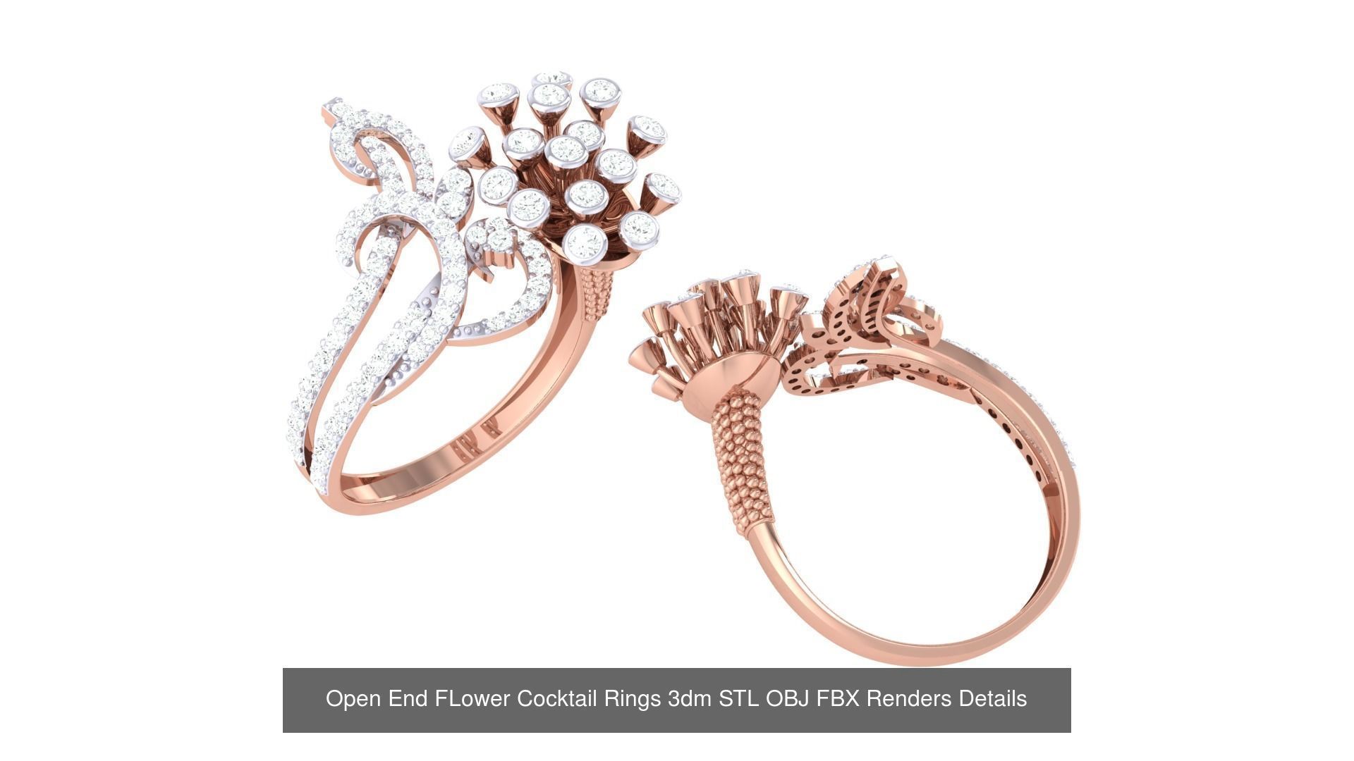 25 Open End FLower Cocktail Rings 3dm STL OBJ Details Collection _9