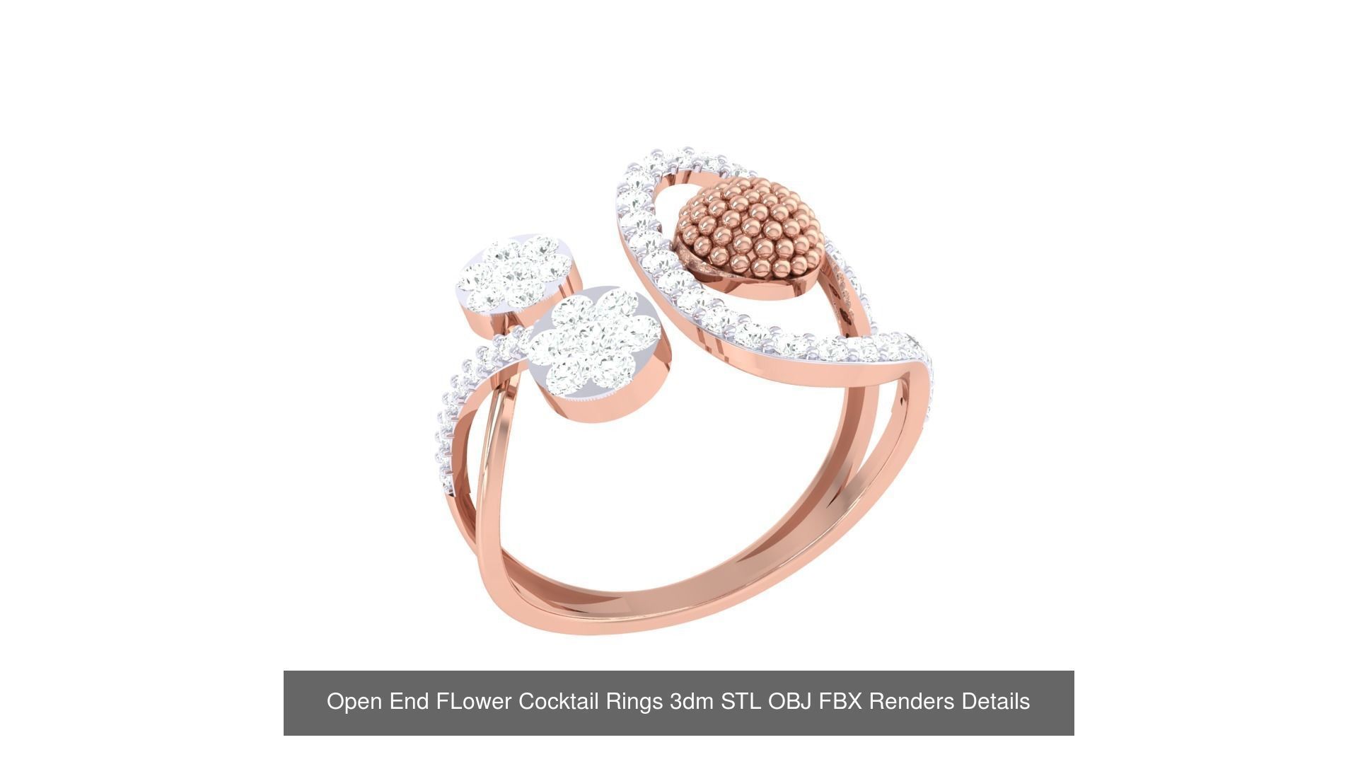 25 Open End FLower Cocktail Rings 3dm STL OBJ Details Collection _5