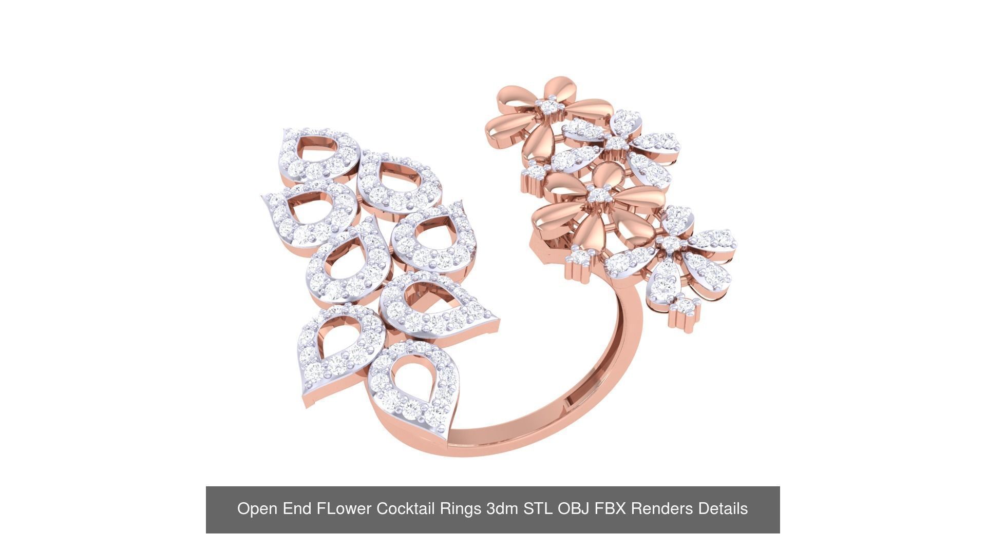 25 Open End FLower Cocktail Rings 3dm STL OBJ Details Collection _27