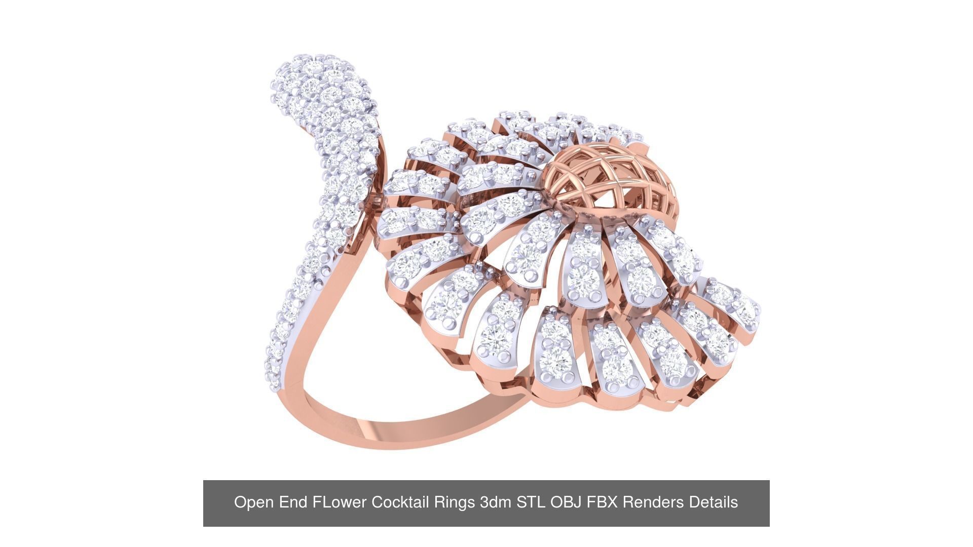 25 Open End FLower Cocktail Rings 3dm STL OBJ Details Collection _25