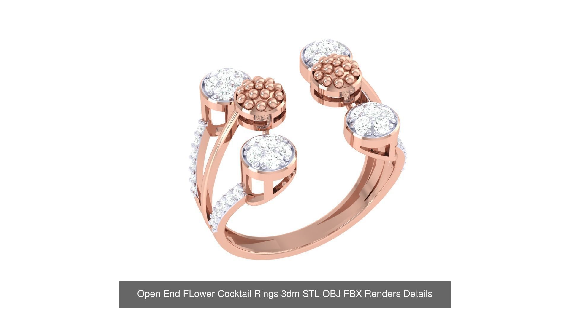 25 Open End FLower Cocktail Rings 3dm STL OBJ Details Collection _13