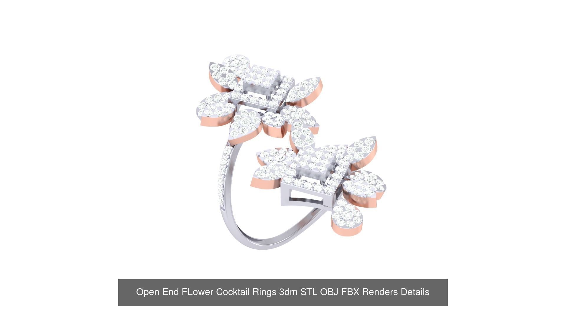 25 Open End FLower Cocktail Rings 3dm STL OBJ Details Collection _3