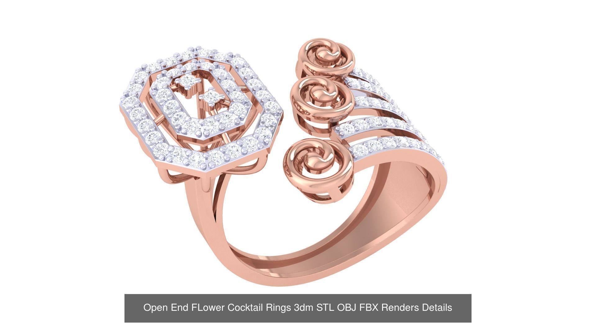 25 Open End FLower Cocktail Rings 3dm STL OBJ Details Collection _23