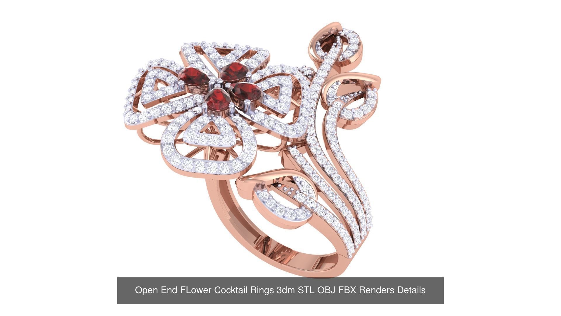 25 Open End FLower Cocktail Rings 3dm STL OBJ Details Collection _19