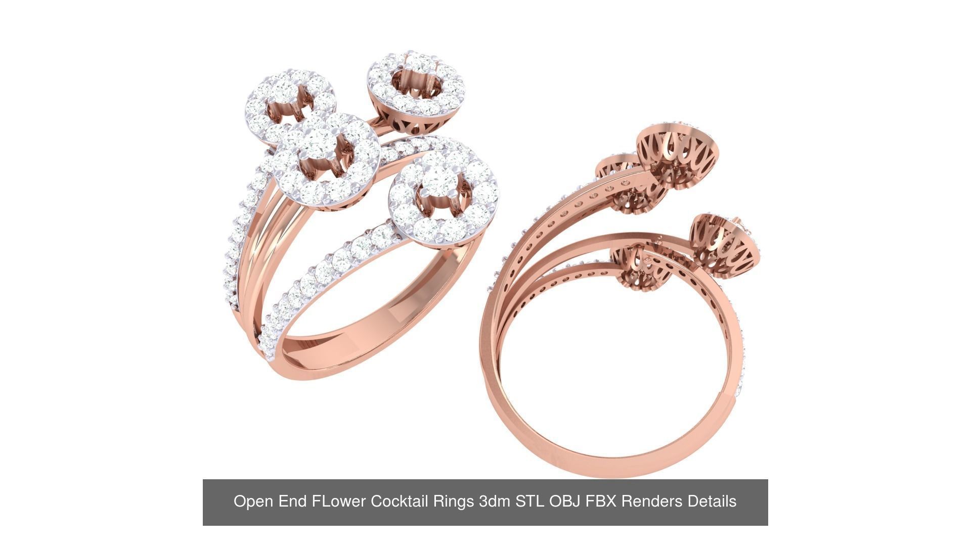 25 Open End FLower Cocktail Rings 3dm STL OBJ Details Collection _6