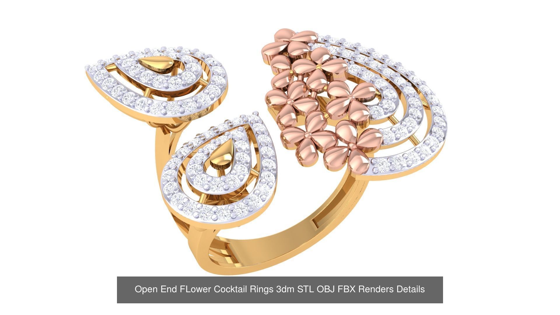 25 Open End FLower Cocktail Rings 3dm STL OBJ Details Collection _22