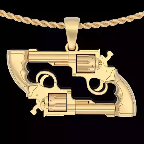 Two gun Revolver pendant   gold jewelry 3D printable model