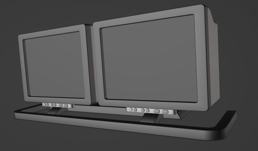 Old Duel Screen Monitor Low-poly 3D model_16
